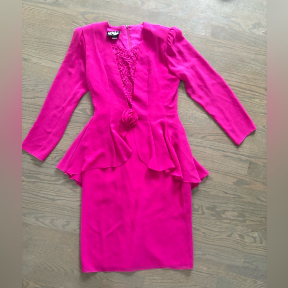 Vintage Ursula fuchsia magenta pink 3/4 sleeve dress women’s size 10